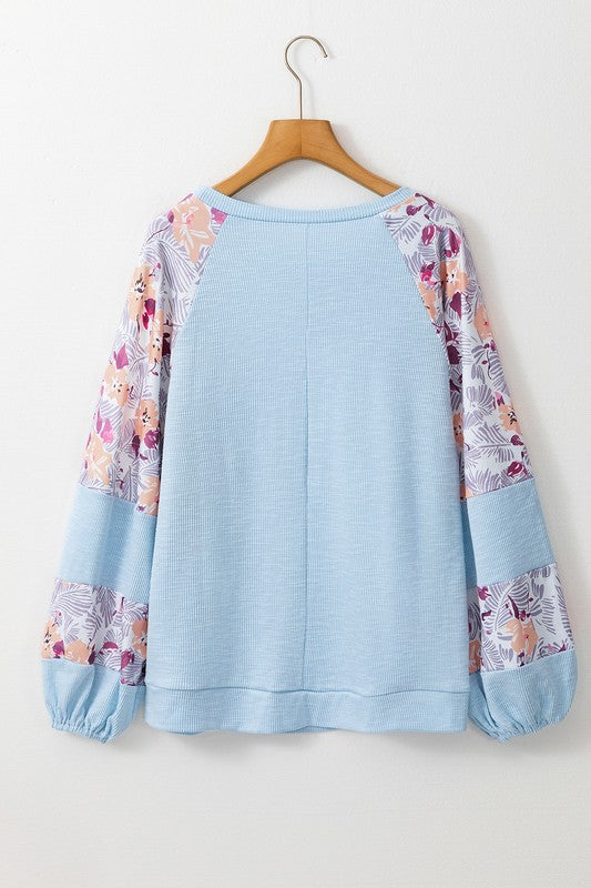 Cotton Ribbed Floral Stitch Balloon Pull Over | Modern Boutique Fashion