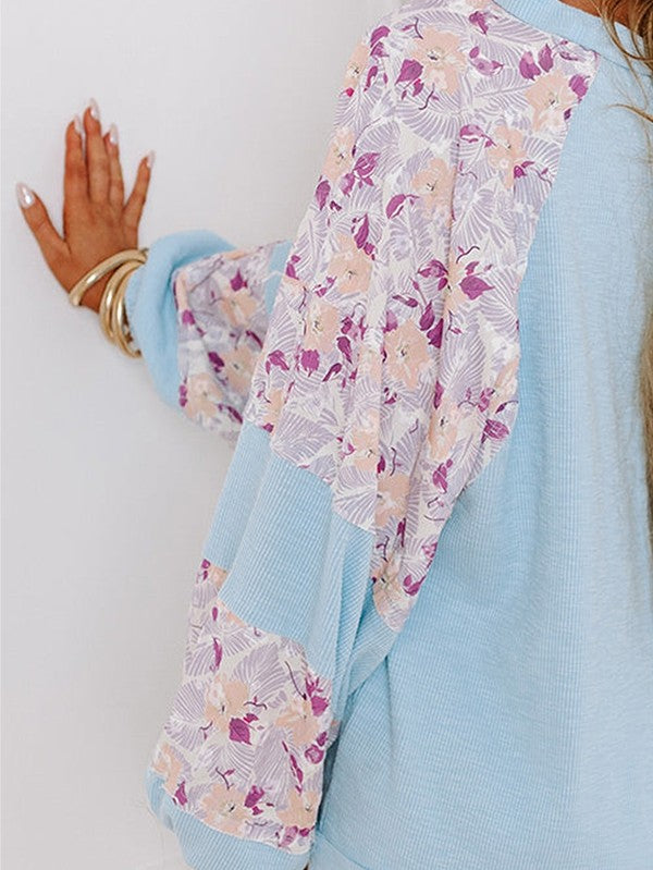 Cotton Ribbed Floral Stitch Balloon Pull Over | Modern Boutique Fashion