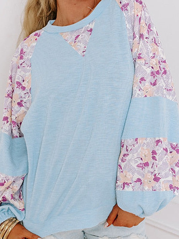 Cotton Ribbed Floral Stitch Balloon Pull Over | Modern Boutique Fashion