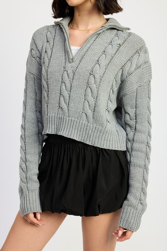 Cable Knit Sweater With Half Zip | Modern Boutique Fashion