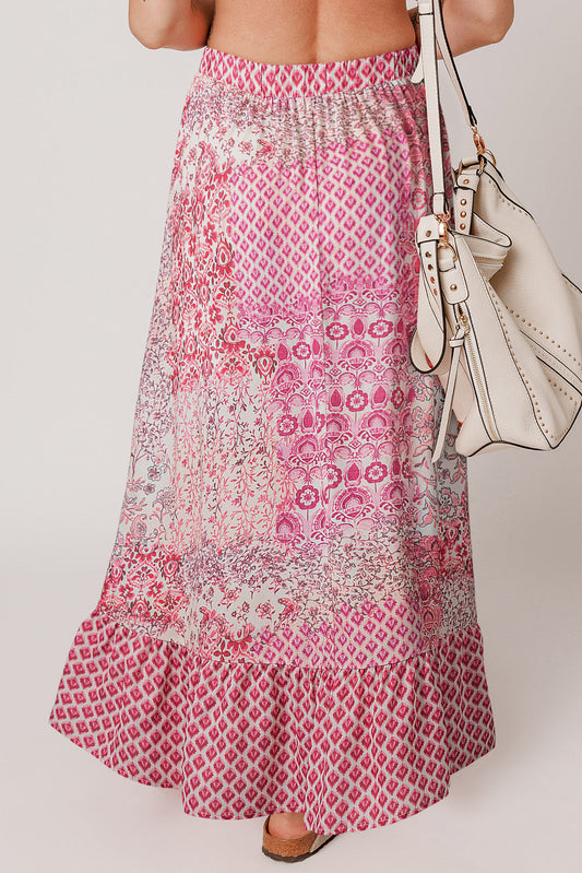 Boho Tassel Drawstring Elastic Waist Maxi Skirt