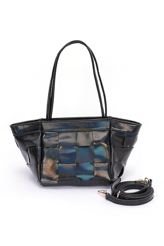 Metallic Faux Leather Weaved Small Tote Bag | Modern Boutique Fashion