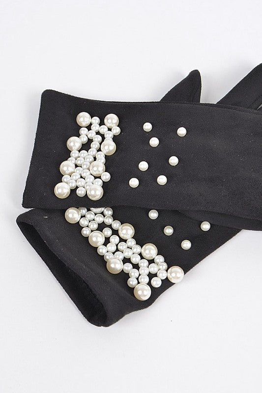 Iconic Pearl Embellished Sueded Smart Gloves | Modern Boutique Fashion