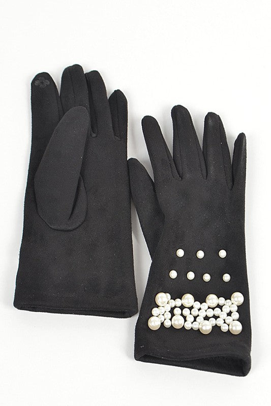Iconic Pearl Embellished Sueded Smart Gloves | Modern Boutique Fashion