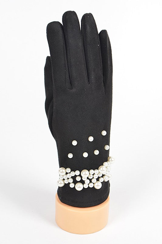 Iconic Pearl Embellished Sueded Smart Gloves | Modern Boutique Fashion