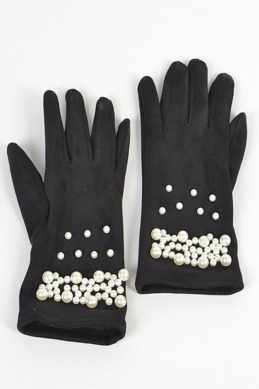 Iconic Pearl Embellished Sueded Smart Gloves | Modern Boutique Fashion