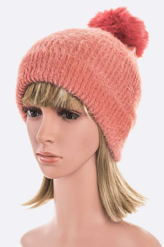 Mohair Faux Fur Pom Soft Beanie | Modern Boutique Fashion