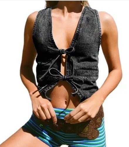 Denim Front Tie Vest | Modern Boutique Fashion