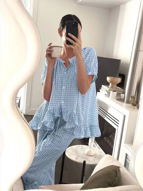 Gingham two piece lounge set women's boutique fashion