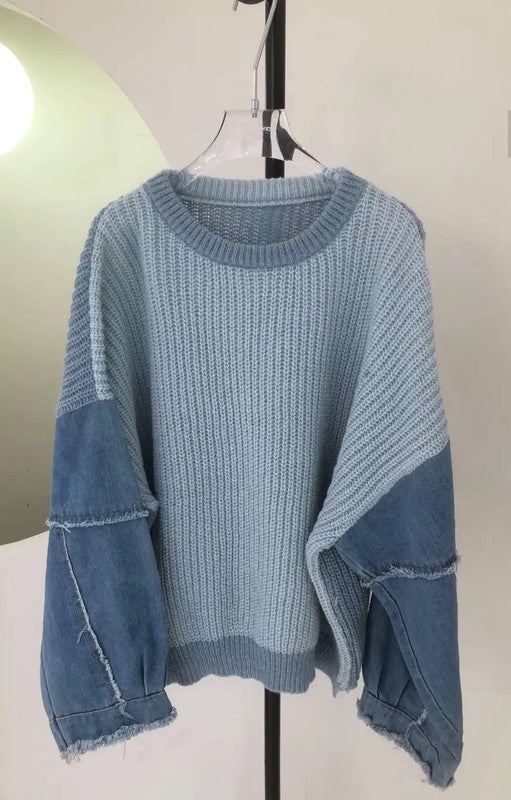 Denim Sleeve Knit Sweater | Modern Boutique Fashion