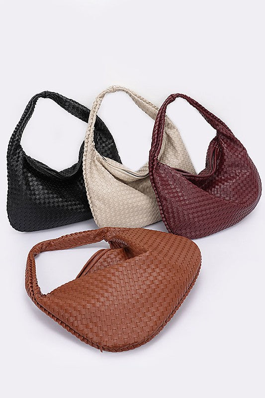 Weaved Faux Leather Soft Shoulder Bag | Modern Boutique Fashion
