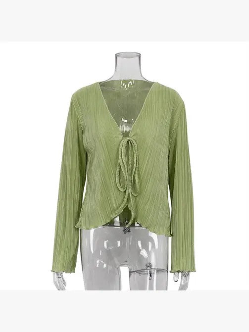 Front Tie V-Neck Long Sleeve | Modern Boutique Fashion