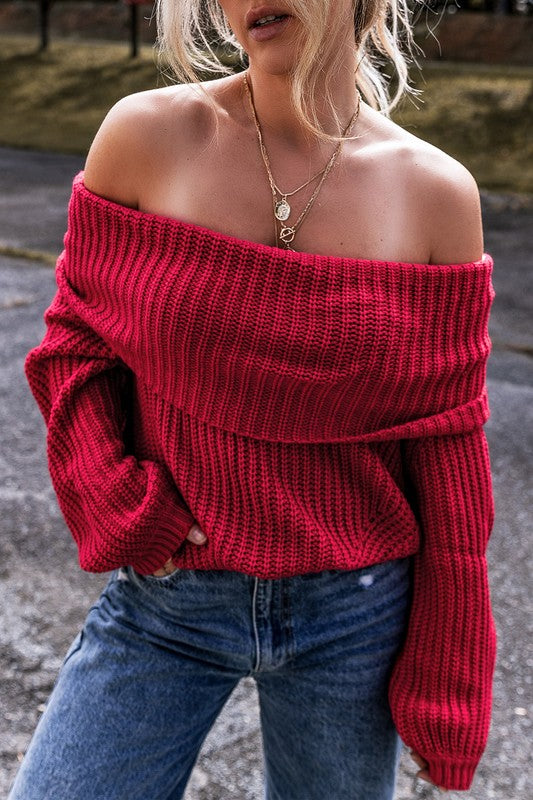 Off Shoulder Ribbed Knit Sweater | Modern Boutique Fashion