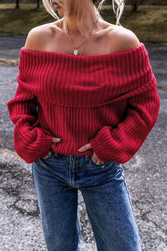Off Shoulder Ribbed Knit Sweater | Modern Boutique Fashion