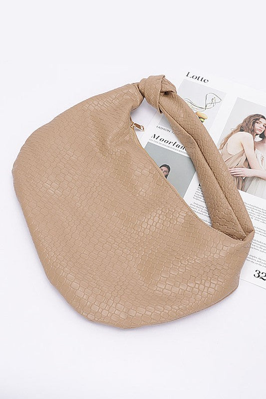 Knotted Handle Embossed Faux Leather Shoulder Bag | Modern Boutique Fashion