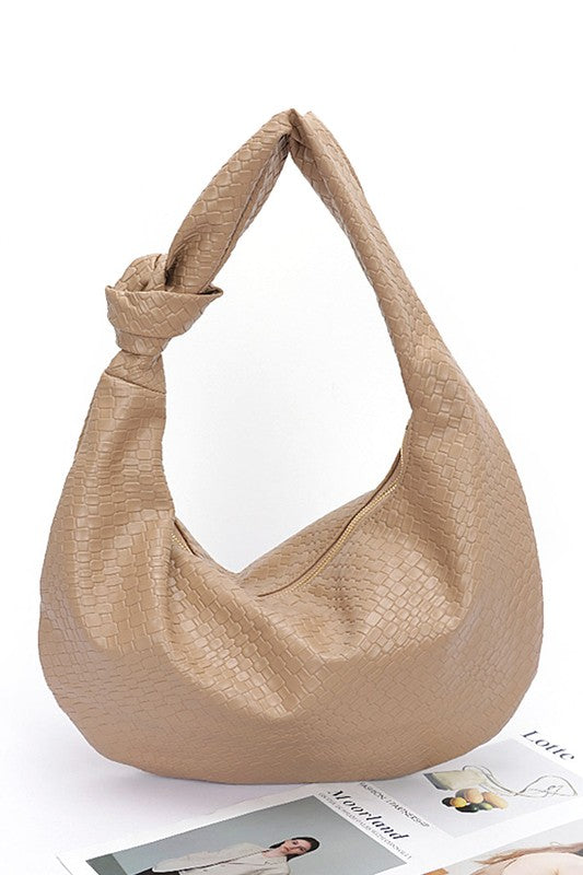 Knotted Handle Embossed Faux Leather Shoulder Bag | Modern Boutique Fashion