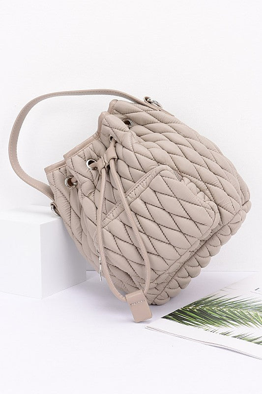 Nylon Quilted Puffer Convertible Bucket Bag | Modern Boutique Fashion