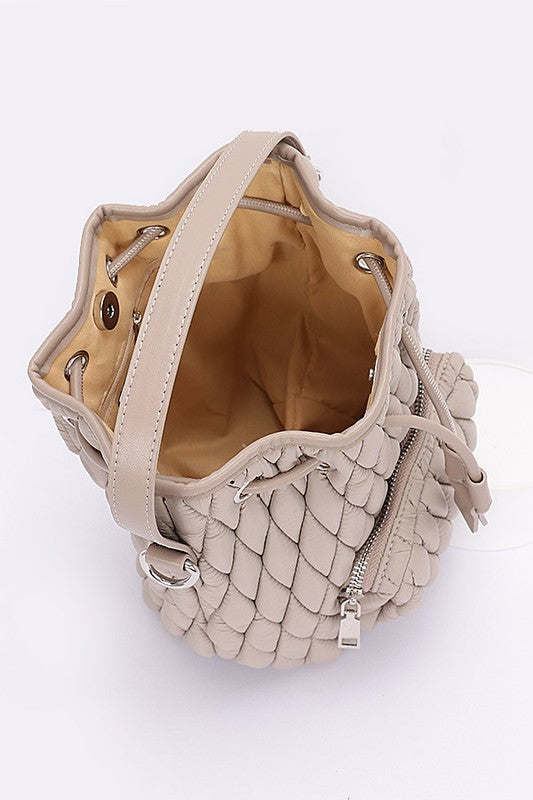 Nylon Quilted Puffer Convertible Bucket Bag | Modern Boutique Fashion