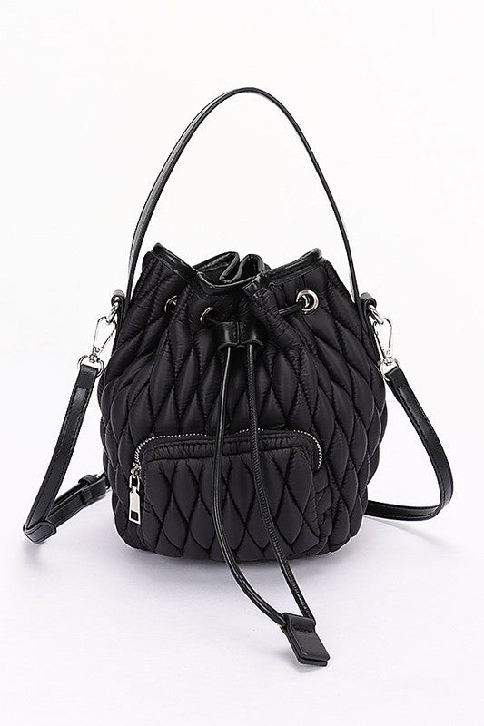 Nylon Quilted Puffer Convertible Bucket Bag | Modern Boutique Fashion