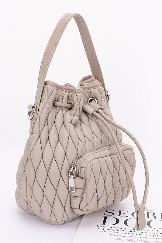Nylon Quilted Puffer Convertible Bucket Bag | Modern Boutique Fashion