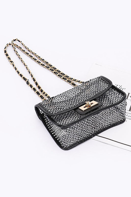 Rhinestone Mesh Turn Lock Iconic Shoulder Bag | Modern Boutique Fashion