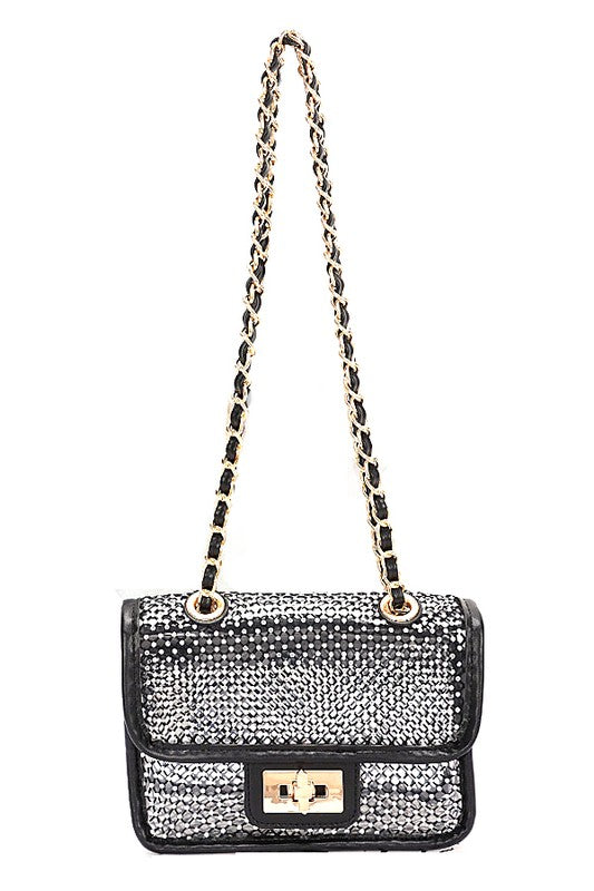 Rhinestone Mesh Turn Lock Iconic Shoulder Bag | Modern Boutique Fashion