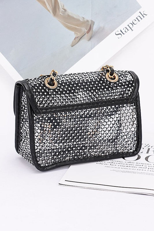 Rhinestone Mesh Turn Lock Iconic Shoulder Bag | Modern Boutique Fashion