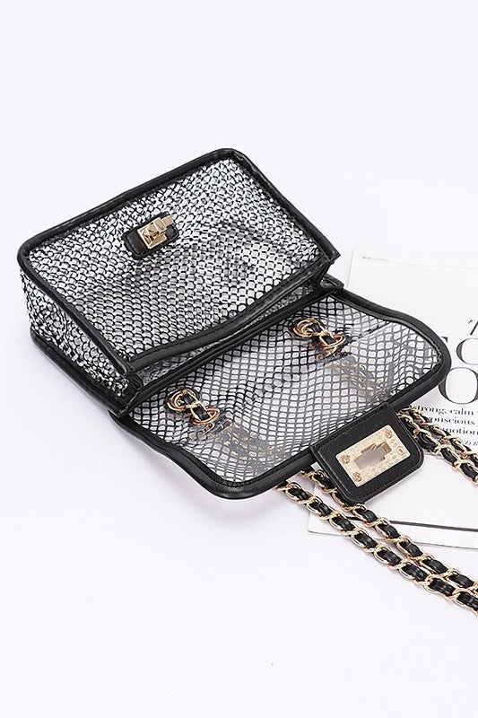 Rhinestone Mesh Turn Lock Iconic Shoulder Bag | Modern Boutique Fashion