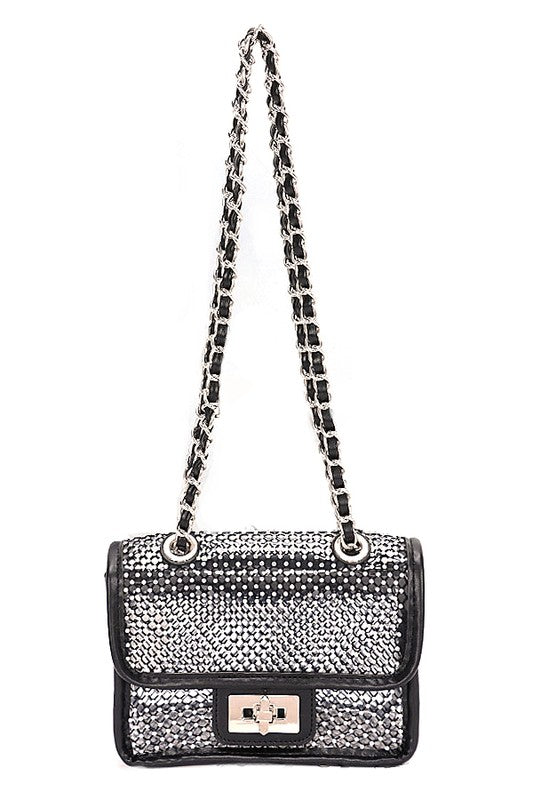 Rhinestone Mesh Turn Lock Iconic Shoulder Bag | Modern Boutique Fashion