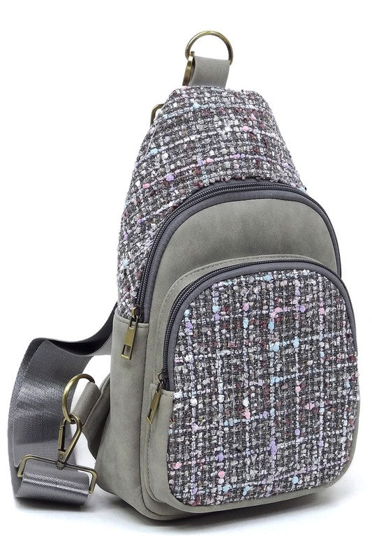 Tweed Sling Bag Backpack | Modern Boutique Fashion