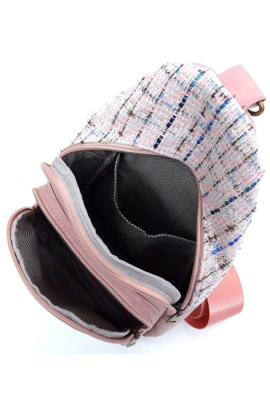 Tweed Sling Bag Backpack | Modern Boutique Fashion