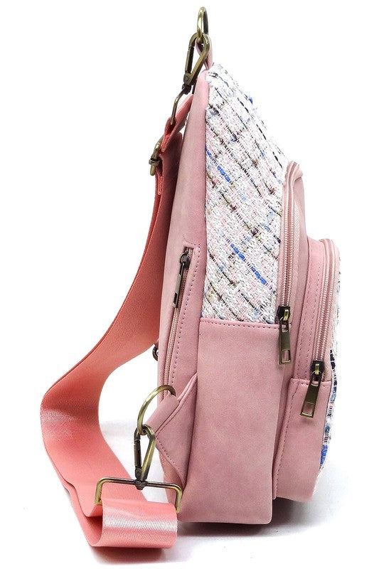 Tweed Sling Bag Backpack | Modern Boutique Fashion