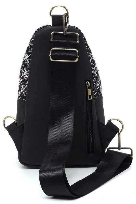 Tweed Sling Bag Backpack | Modern Boutique Fashion