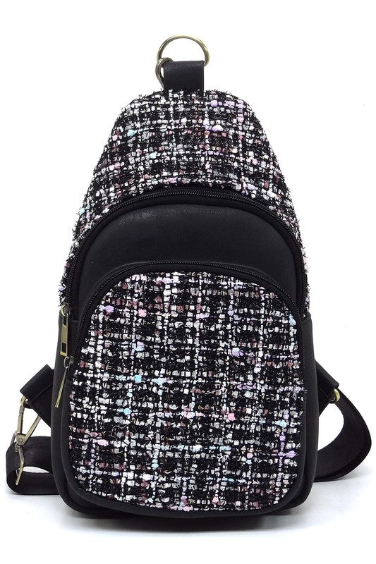 Tweed Sling Bag Backpack | Modern Boutique Fashion