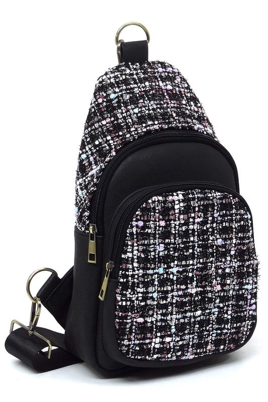 Tweed Sling Bag Backpack | Modern Boutique Fashion