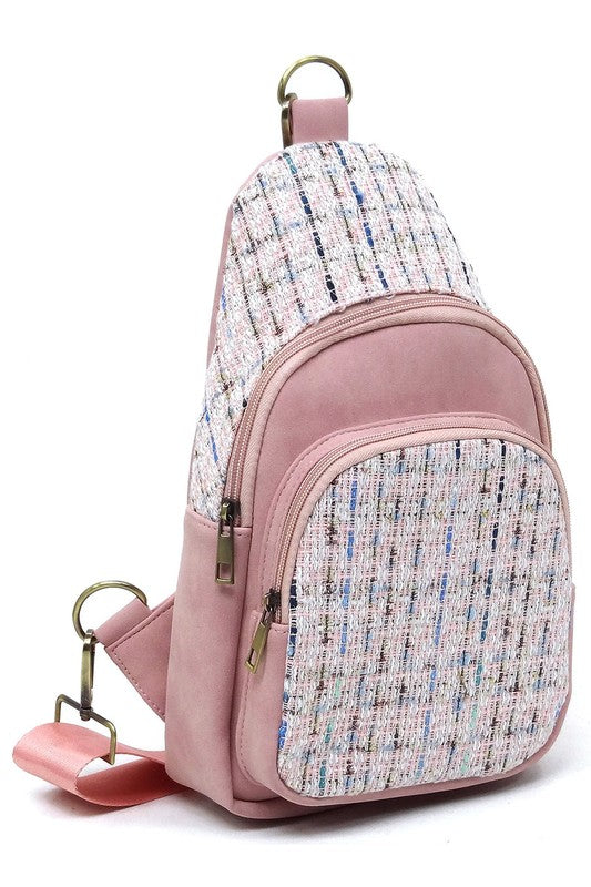 Tweed Sling Bag Backpack | Modern Boutique Fashion