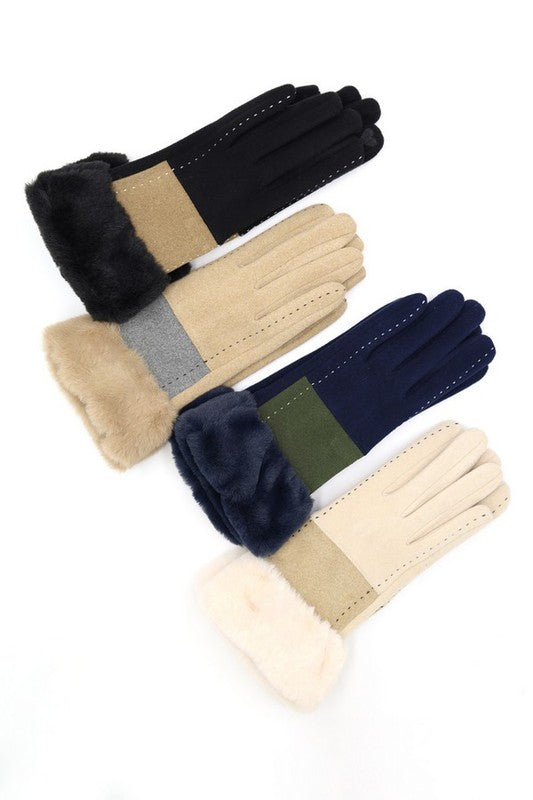 Faux Suede Fur Cuff Winter Gloves | Modern Boutique Fashion