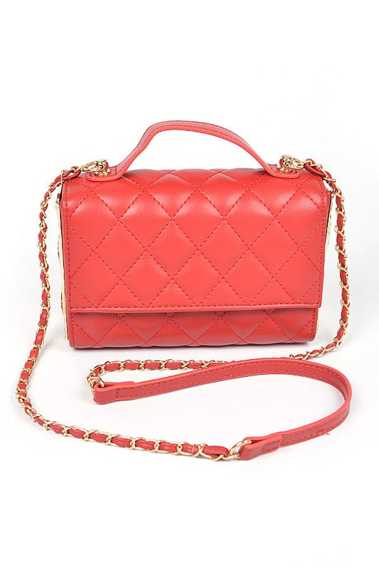 Gold Trim Quilted Handle Crossbody Bag