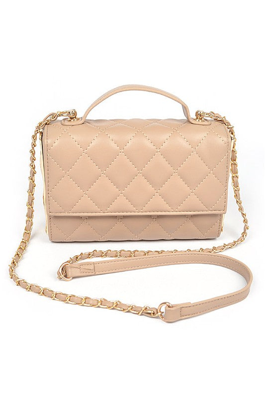 Gold Trim Quilted Handle Crossbody Bag
