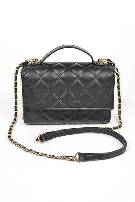 Gold Trim Quilted Handle Crossbody Bag