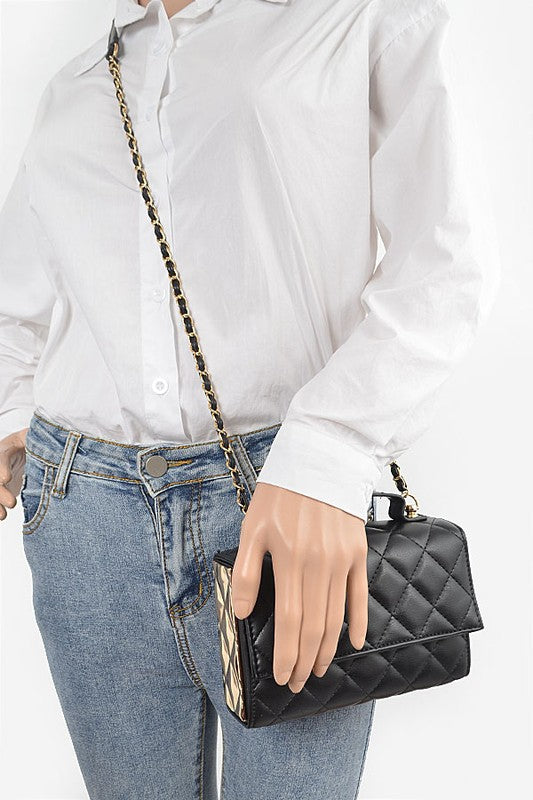Gold Trim Quilted Handle Crossbody Bag | Modern Boutique Fashion