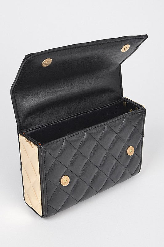 Gold Trim Quilted Handle Crossbody Bag