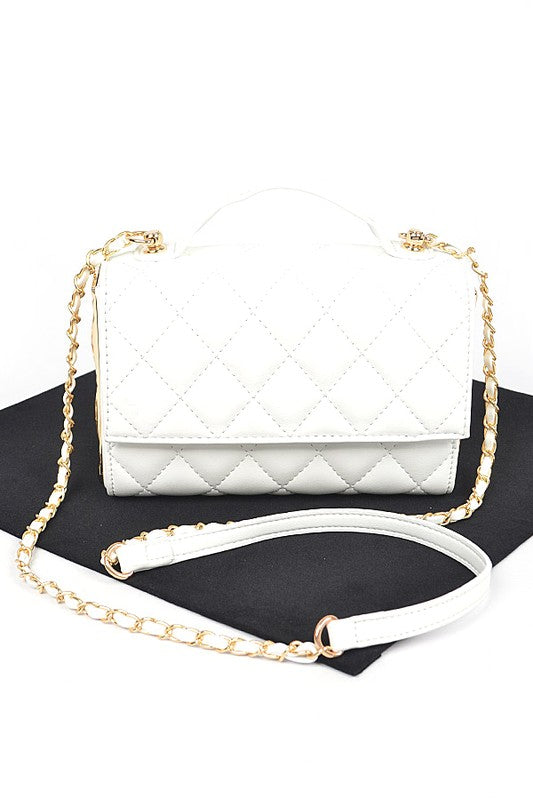 Gold Trim Quilted Handle Crossbody Bag