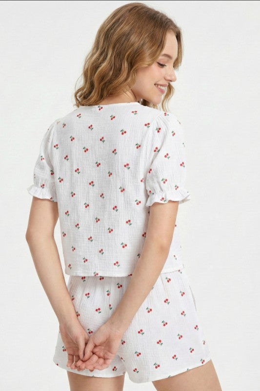 Cherry two piece shorts set boutique clothing for women