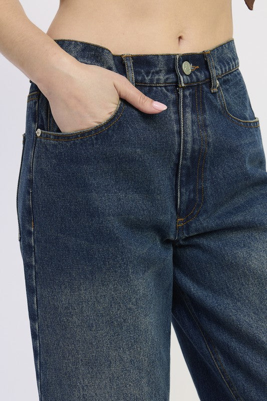 Wide Leg Denim Pant With Pockets women's trendy boutique outfit