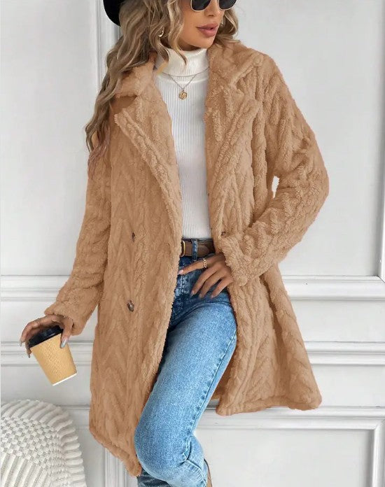 Houndstooth Pattern Fleece Coat