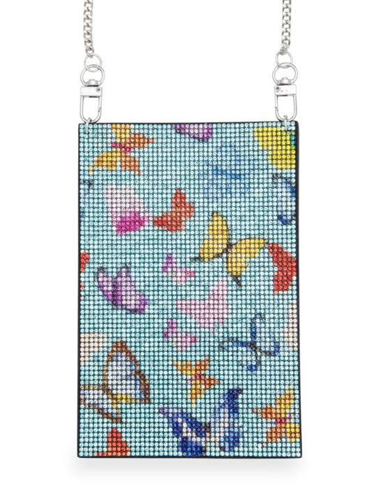 Butterfly Print Rhinestone Crossbody Phone Bag