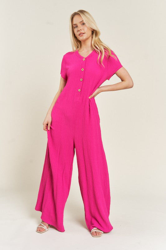 Textured Short Sleeve Jumpsuit | Modern Boutique Fashion