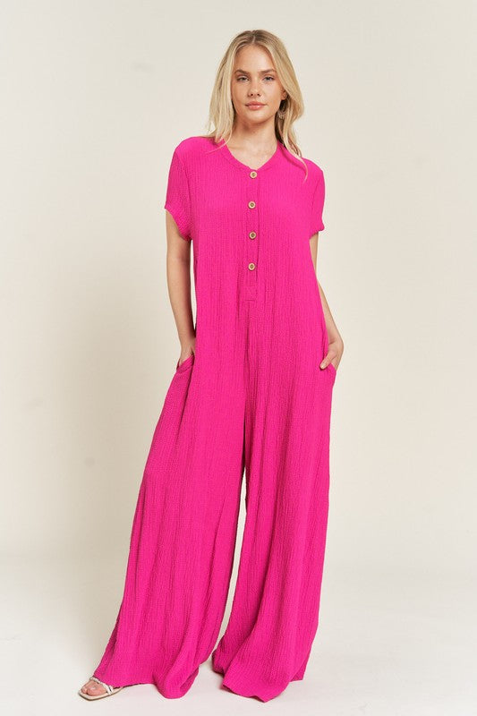 Textured Short Sleeve Jumpsuit | Modern Boutique Fashion