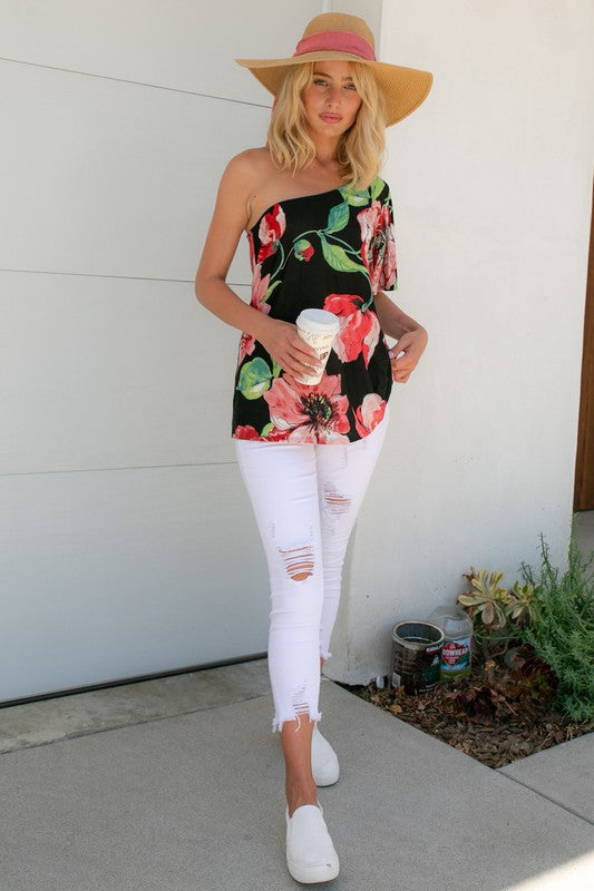 FLORAL ONE SHOULDER TOP